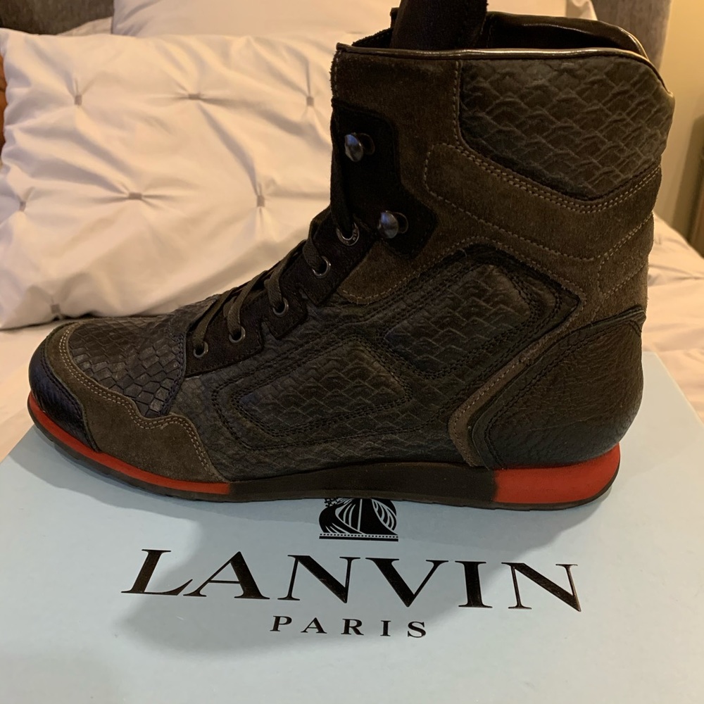 Lanvin Men's High-Top Sneakers - Black and Dark Brown